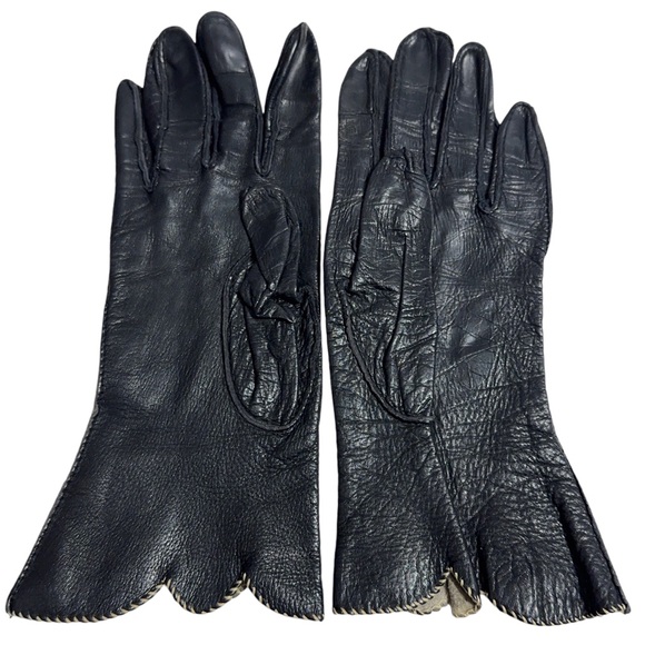 Womens Vintage Deerskin Gloves Scalloped Edge Size 6.5 Unlined Valentines Gift - Picture 3 of 7